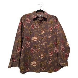 Vintage 90s Y2K Floral Corduroy Shirt Women's XL Cottage Prairie Western Boho